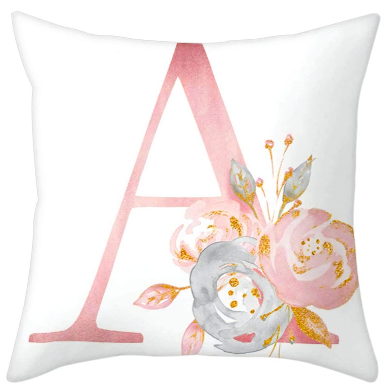 Eanpet Throw Pillow Covers Alphabet Decorative Pillow Cases ABC Letter Flowers Cushion Covers 18 x 18 Inch Square Pillow Protectors for Sofa Couch Bedroom Car Chair Home Decor (A) - Image 1